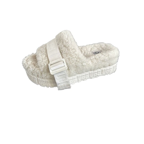 UGG FLUFFITA SLIDE Woman's White Shearling Platform Sandals Shoe Slipper Size 5 - Picture 7 of 9